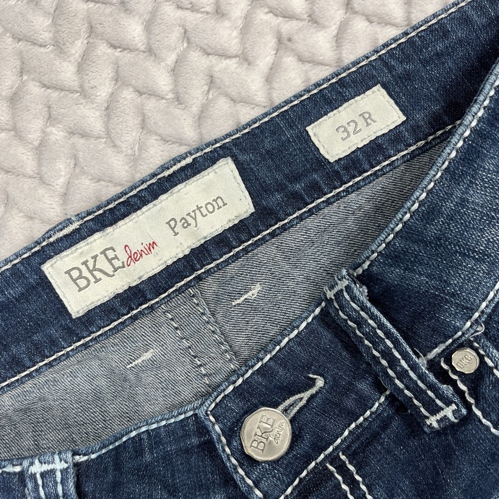 BKE Payton Jeans Womens '32R' Dark Wash Denim Slim Boot Thick Stitch Y2K 34x31" - Picture 5 of 16